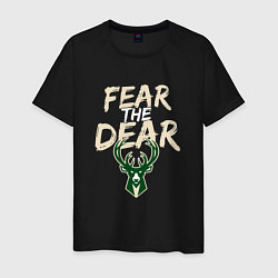 Футболка хлопковая мужская Milwaukee Bucks Fear the dear Милуоки Бакс, цвет: черный