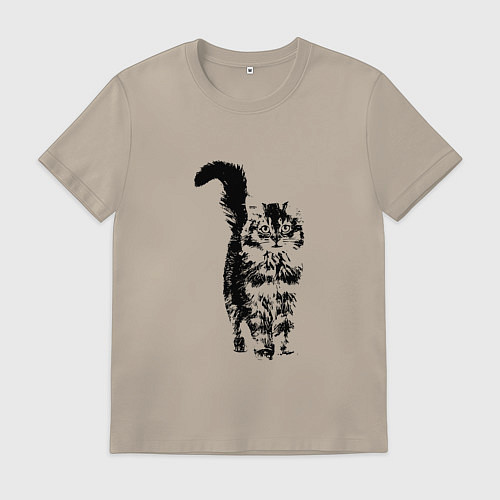 Мужская футболка КОШКА С ПУШИСТЫМ ХВОСТОМ / Миндальный – фото 1