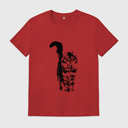 Футболка хлопковая мужская КОШКА С ПУШИСТЫМ ХВОСТОМ, цвет: красный