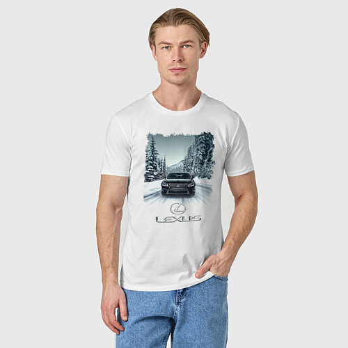 Мужская футболка Lexus - зимняя дорога / Белый – фото 3
