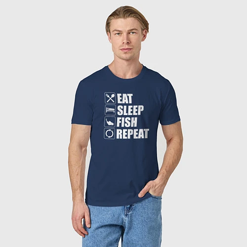 Мужская футболка Есть Спать Рыбалка Повторить / Тёмно-синий – фото 3