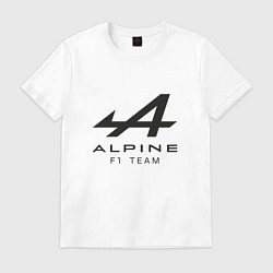 Футболка хлопковая мужская Alpine F1 team Black Logo, цвет: белый