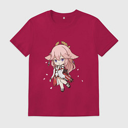Футболка хлопковая мужская Чиби лисичка Яэ Мико, цвет: маджента