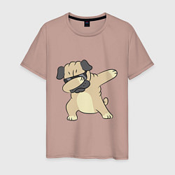 Футболка хлопковая мужская Дэббинг мопс в чёрных очках - Dabbing dog, цвет: пыльно-розовый