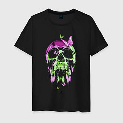 Футболка хлопковая мужская Skull & Butterfly Neon, цвет: черный