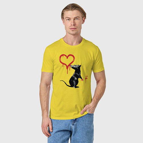 Мужская футболка BANKSY БЭНКСИ крыса и сердце / Желтый – фото 3