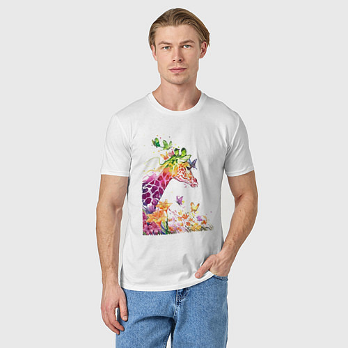 Мужская футболка Жираф и бабочки / Белый – фото 3
