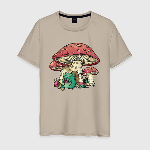 Мужская футболка Грибной дом и вязание лягушки / Миндальный – фото 1