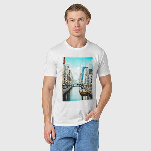 Мужская футболка Водный Канал Осака В Японии / Белый – фото 3