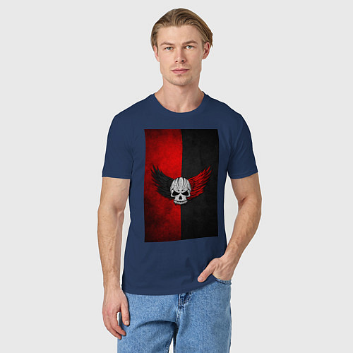 Мужская футболка Череп Клоуна на красно-черном фоне / Тёмно-синий – фото 3