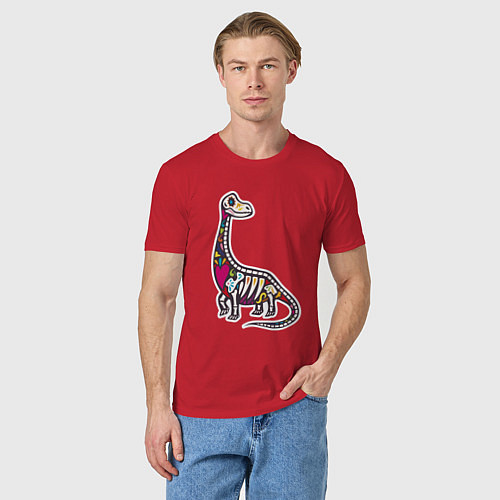 Мужская футболка Разноцветный скелет динозавра / Красный – фото 3