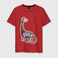 Футболка хлопковая мужская Разноцветный скелет динозавра, цвет: красный