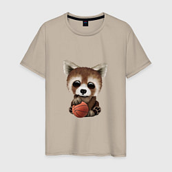 Футболка хлопковая мужская Панда - Баскетбол, цвет: миндальный