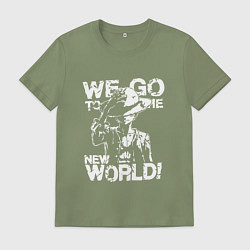 Футболка хлопковая мужская WE GO TO THE NEW WORLD ВАНПИС, цвет: авокадо