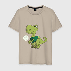 Футболка хлопковая мужская Volleyball Dinosaur, цвет: миндальный