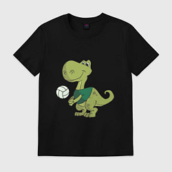 Футболка хлопковая мужская Volleyball Dinosaur, цвет: черный