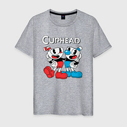Футболка хлопковая мужская Cuphead Чашечки, цвет: меланж