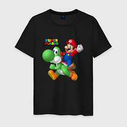 Футболка хлопковая мужская Mario and Yoshi Super Mario, цвет: черный