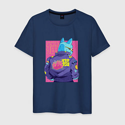 Футболка хлопковая мужская Blue Cyberpunk Cat, цвет: тёмно-синий