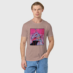 Футболка хлопковая мужская Ева 02 Neon Evangelion, цвет: пыльно-розовый — фото 2