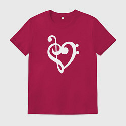Футболка хлопковая мужская Сердце Скрипичный и Басовый Ключи, цвет: маджента