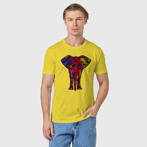 Мужская футболка Психоделически раскрашенный слон / Желтый – фото 3