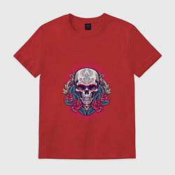 Футболка хлопковая мужская Roses Skull, цвет: красный