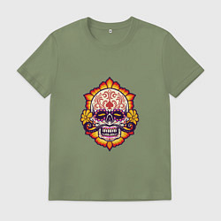 Футболка хлопковая мужская Poker Skull, цвет: авокадо