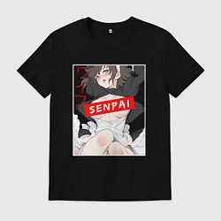 Футболка хлопковая мужская Девушка и надпись Senpai Ahegao, цвет: черный