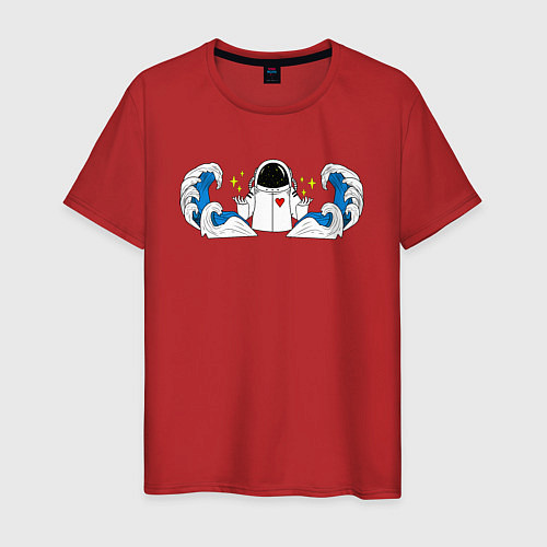 Мужская футболка Космонавт с волнами / Красный – фото 1
