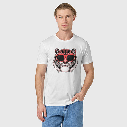 Мужская футболка Модный тигр в очках / Белый – фото 3