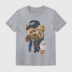 Футболка хлопковая мужская Прикольный мишутка Enjoy, цвет: меланж