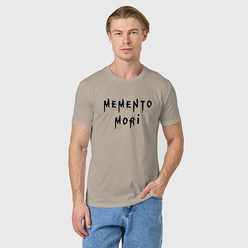 Мужская футболка Memento Mori Помни о Смерти Надпись / Миндальный – фото 3