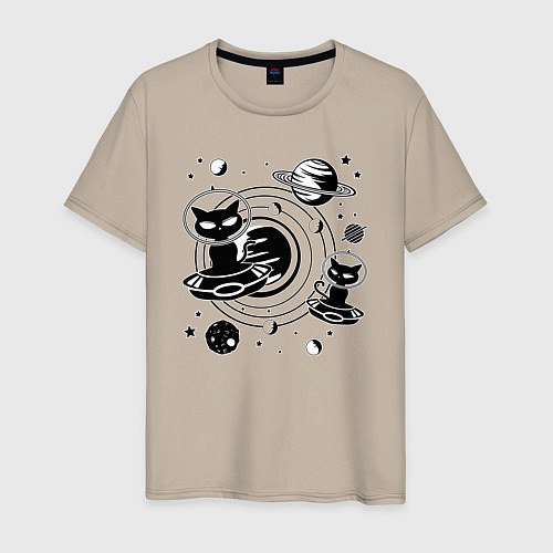 Мужская футболка Коты пришельцы в космосе / Миндальный – фото 1