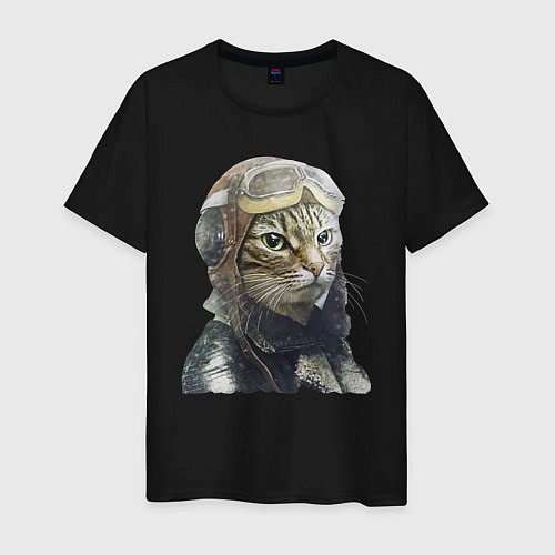Мужская футболка Кот - пилот The pilot Cat / Черный – фото 1