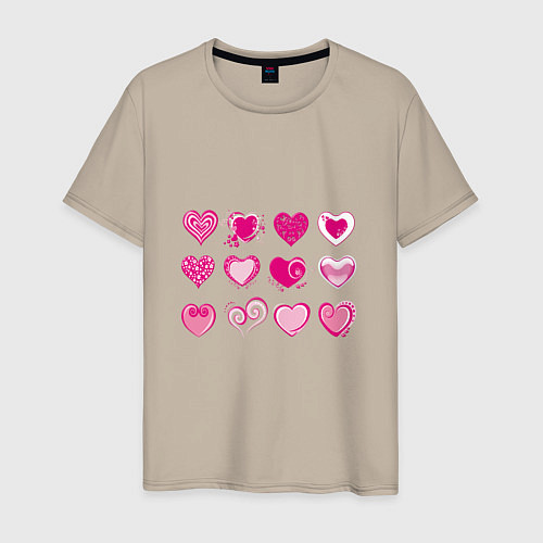 Мужская футболка РОЗОВЫЕ СЕРДЕЧКИ PINK HEARTS / Миндальный – фото 1