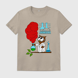 Футболка хлопковая мужская Сова химик, цвет: миндальный