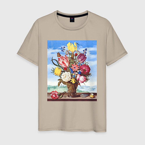 Мужская футболка Bouquet of Flowers on a Ledge Букет цветов / Миндальный – фото 1