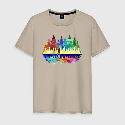 Мужская футболка Медведь и разноцветные горы / Миндальный – фото 1