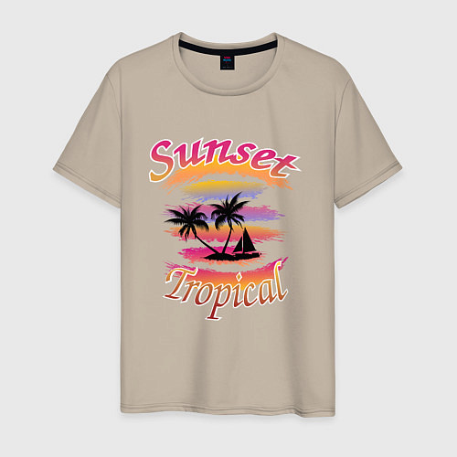 Мужская футболка Тропический закат пальмы яхта unsets tropical / Миндальный – фото 1