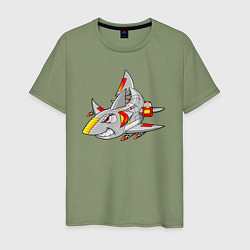 Футболка хлопковая мужская Акула кибер - самолет, цвет: авокадо