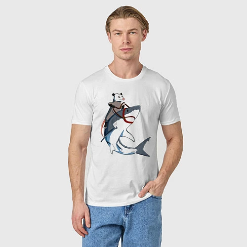 Мужская футболка Опоссум верхом на акуле / Белый – фото 3