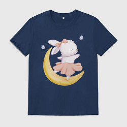 Футболка хлопковая мужская Милый Крольчонок Танцует На Месяце, цвет: тёмно-синий