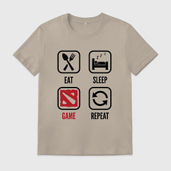 Футболка хлопковая мужская Eat Sleep Dota Repeat, цвет: миндальный