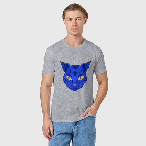 Мужская футболка Иллюстрация неоновой кошки / Меланж – фото 3