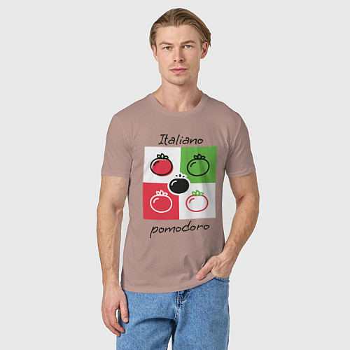 Мужская футболка Italiano Pomodoro, любовь к Италии, пицце и томата / Пыльно-розовый – фото 3