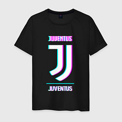 Футболка хлопковая мужская Juventus FC в стиле Glitch, цвет: черный
