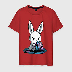 Футболка хлопковая мужская Зайчонок обнял клубки The bunny hugged the balls, цвет: красный