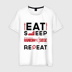 Футболка хлопковая мужская Надпись: Eat Sleep Rainbow Six Repeat, цвет: белый