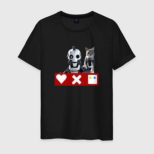 Мужская футболка Love death and robots белый робот с котом / Черный – фото 1